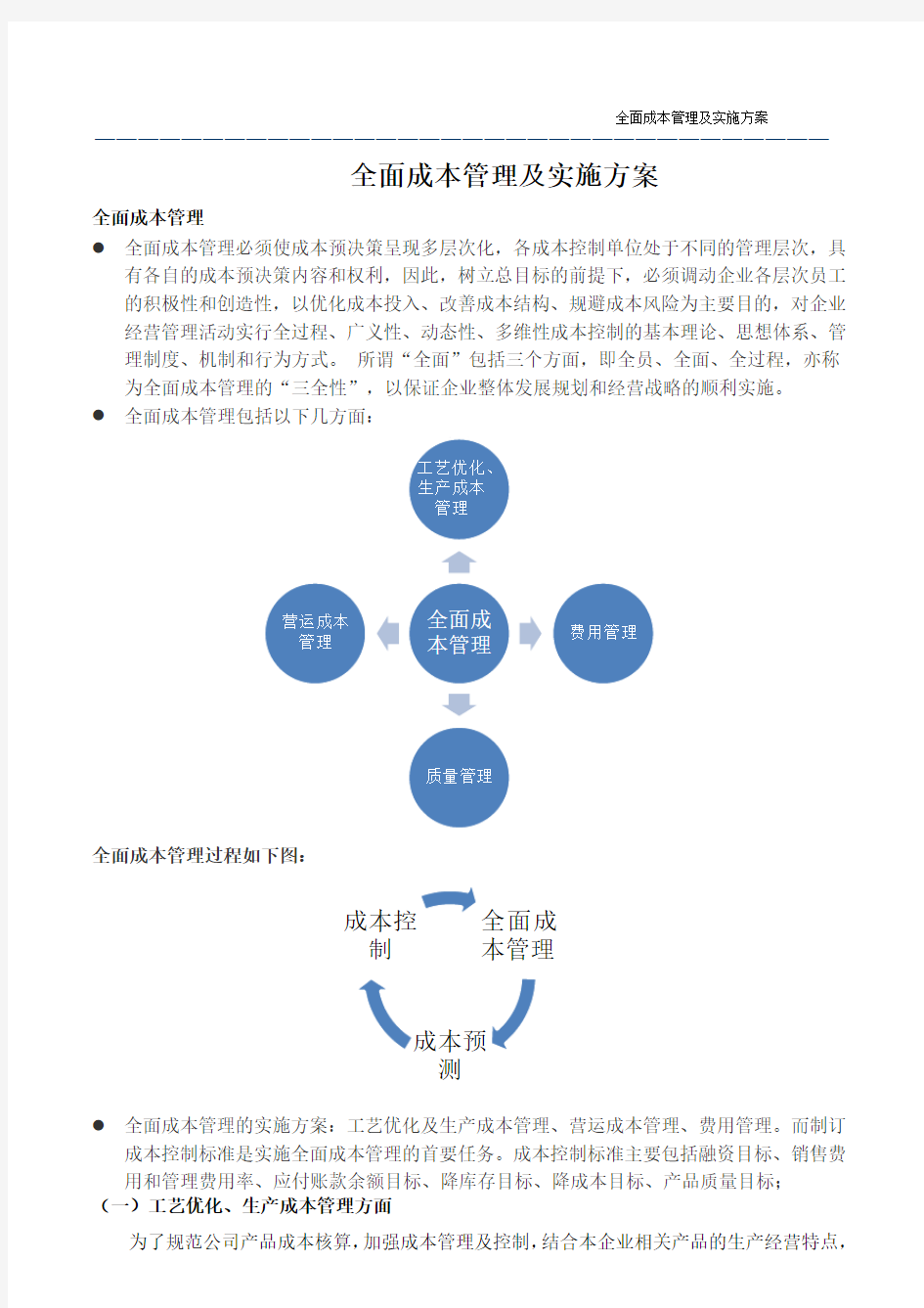 全面成本管理及实施方案