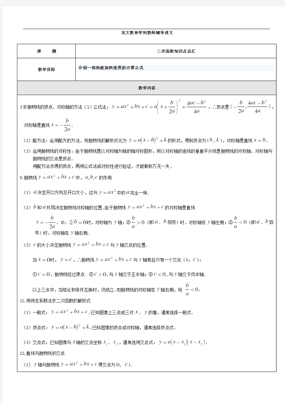 (完整版)二次函数经典解题技巧