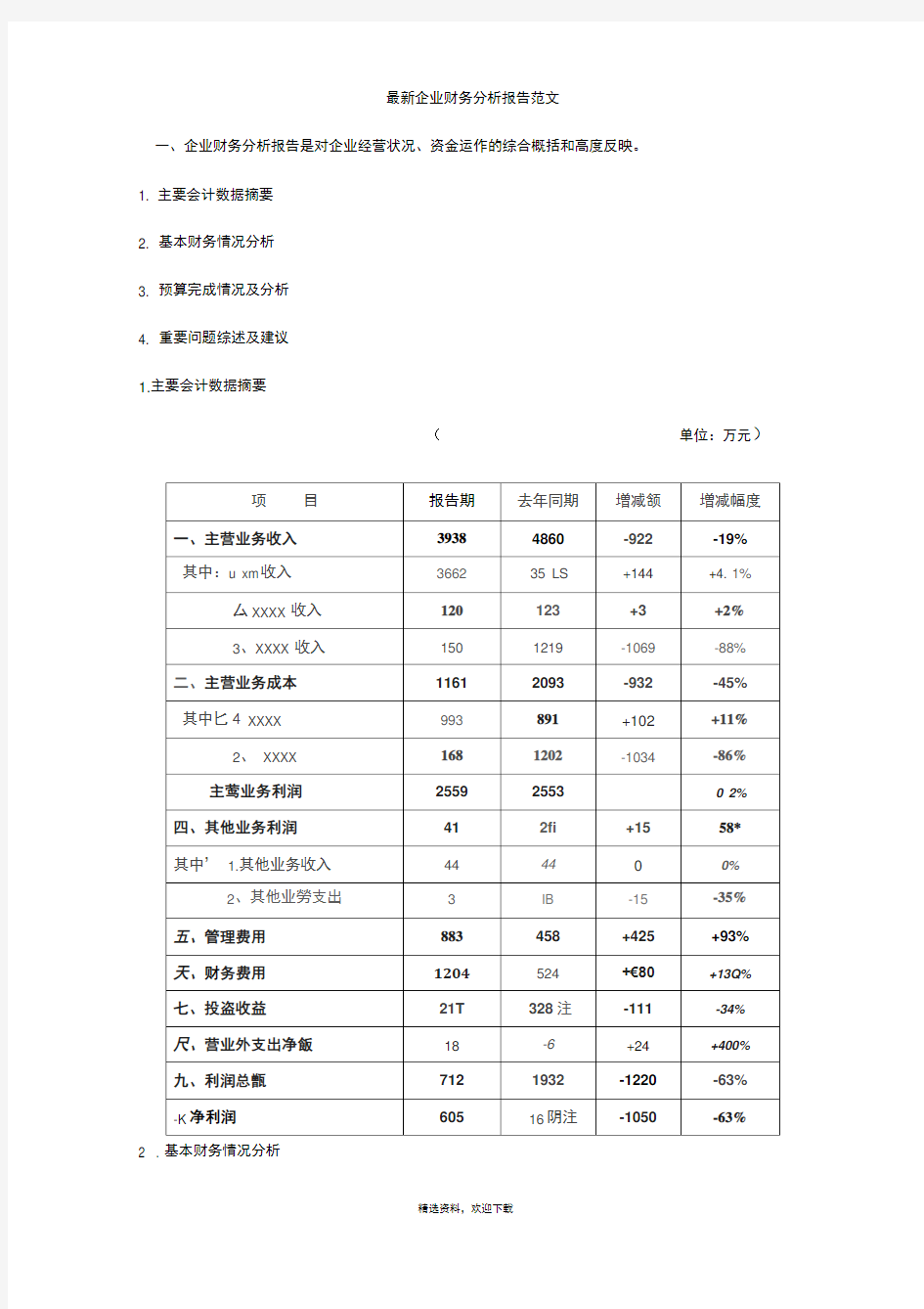 最新企业财务分析报告范文