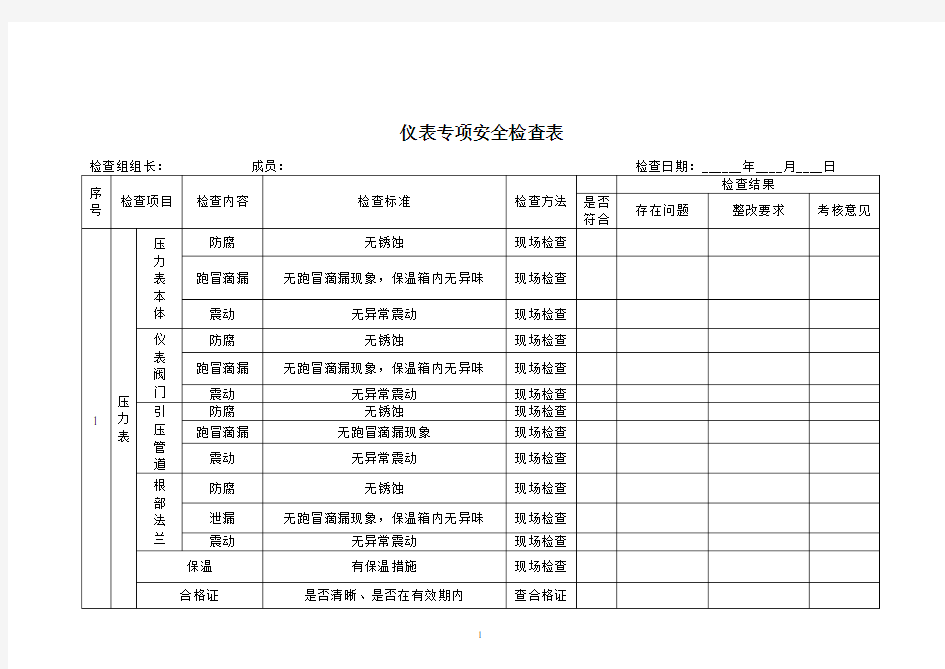 仪表专项安全检查表