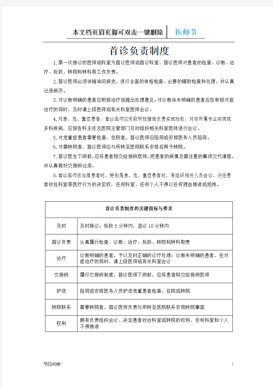 首诊医师负责制度实施细则(医院医师)