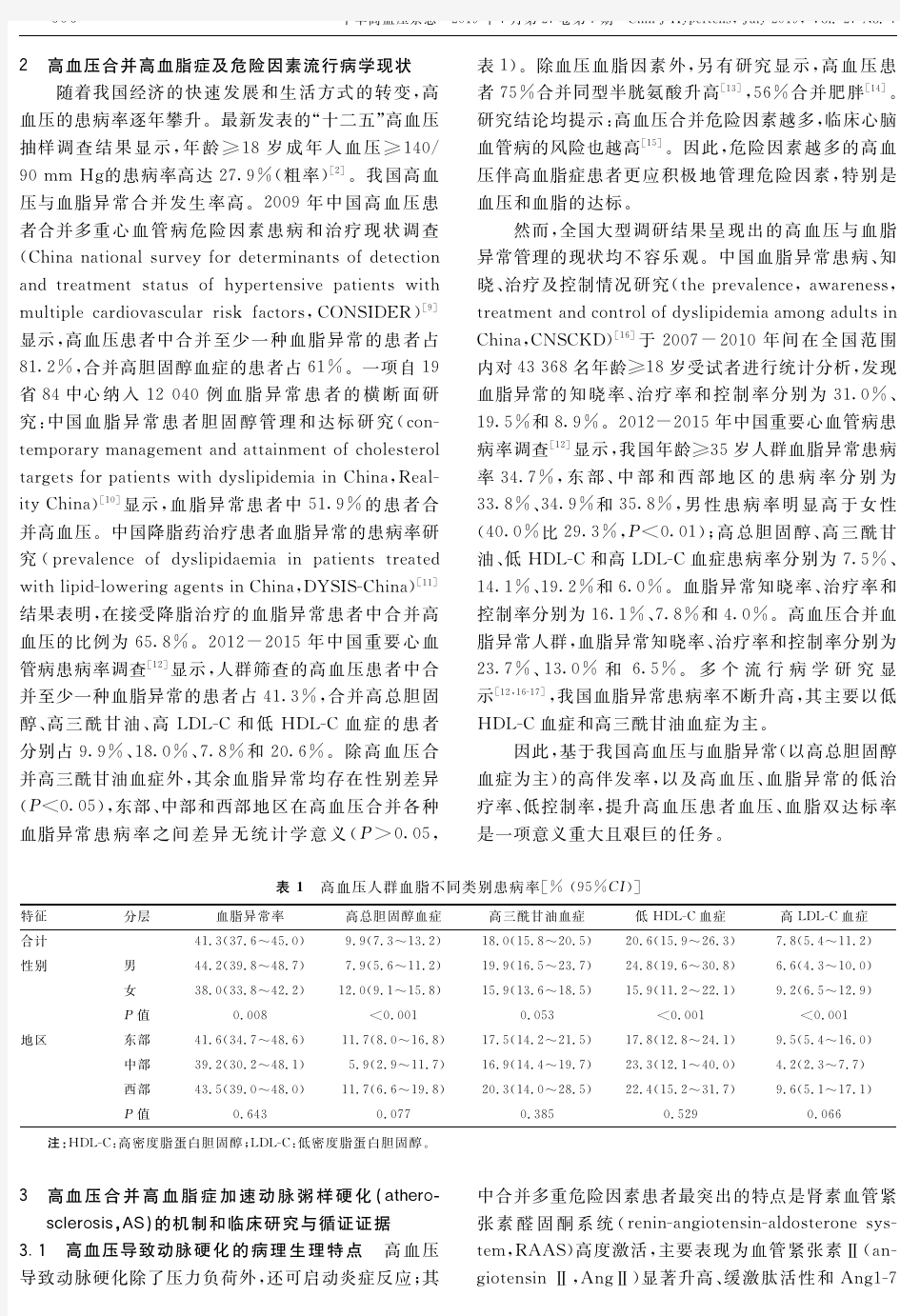 高血压患者血压血脂综合管理中国专家共识