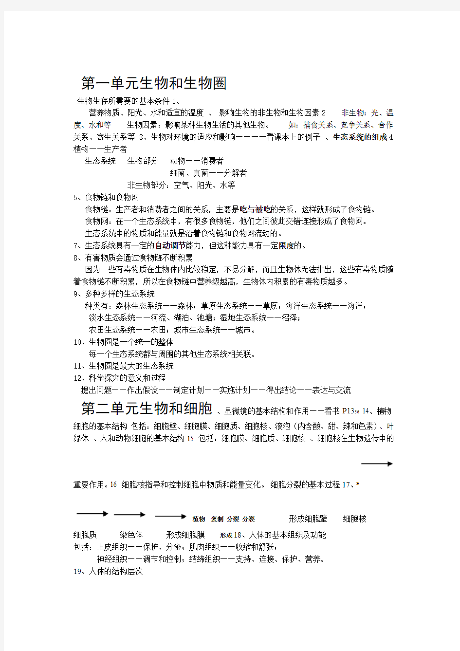 新人教版七年级生物上册知识点总结