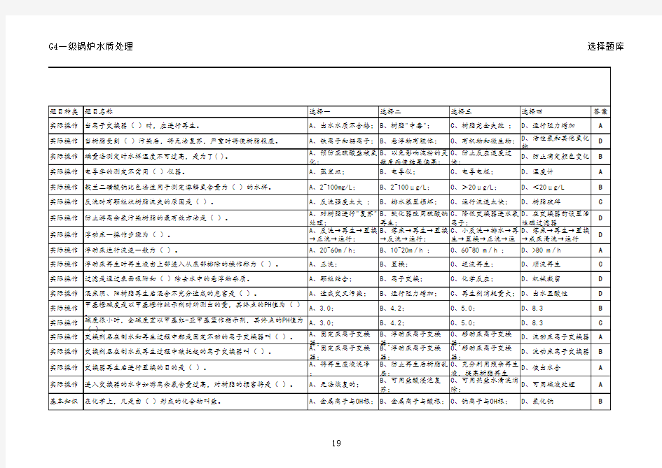 G4一级锅炉水质处理机考题库