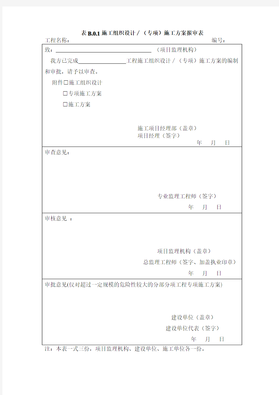 表B01施工组织设计(专项)施工方案报审表