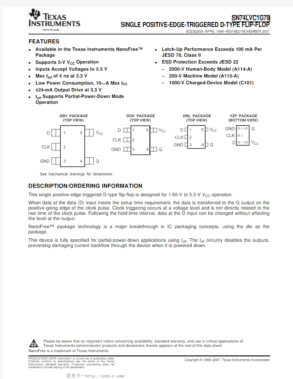 SN74LVC1G79YEPR,SN74LVC1G79YEPR,SN74LVC1G79DRLR,SN74LVC1G79DRLR, 规格书,Datasheet 资料