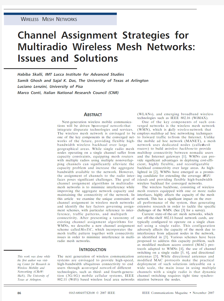 Channel Assignment Strategies for Multiradio Wireless Mesh Networks