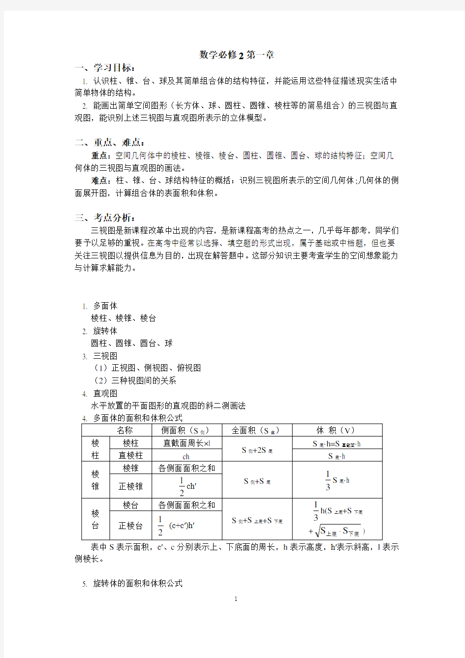 高中数学必修2空间几何典型例题及讲解