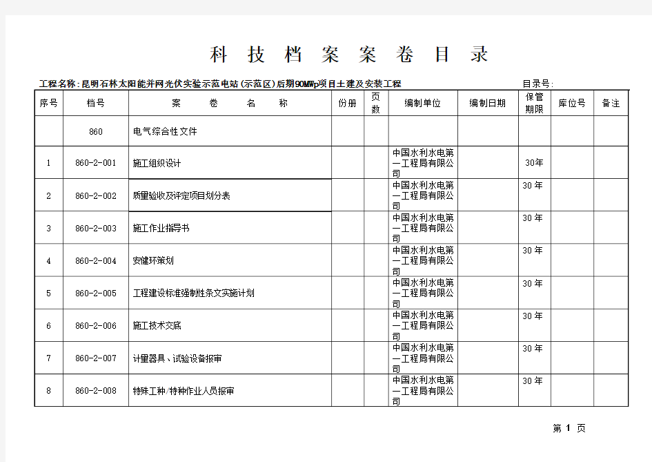 案卷目录模板