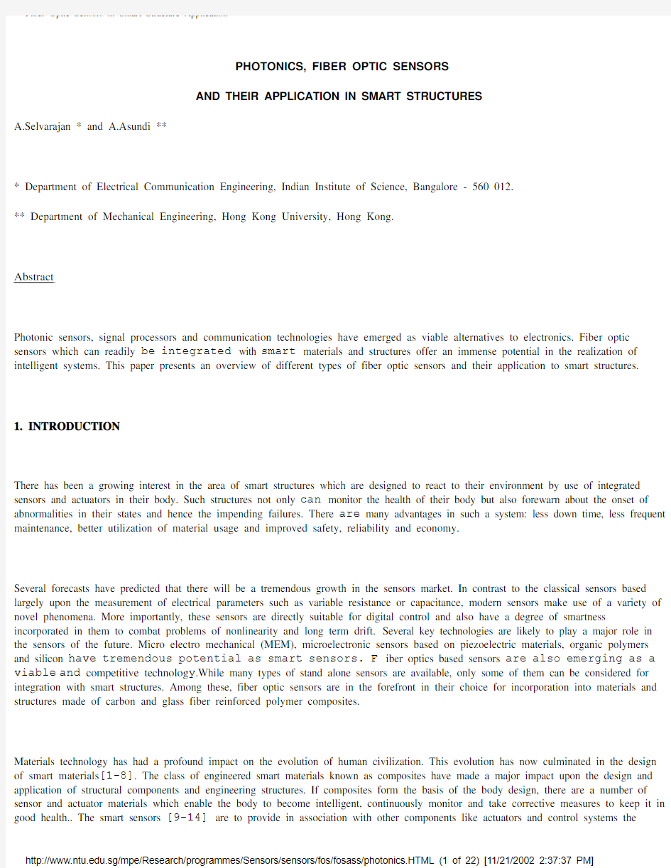 Photonics, Fiber Optic Sensors And Their Application In Smart Structures