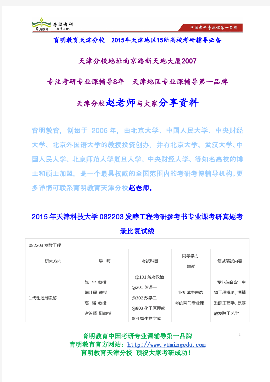 2015年天津科技大学082203发酵工程考研参考书专业课考研真题考录比复试线