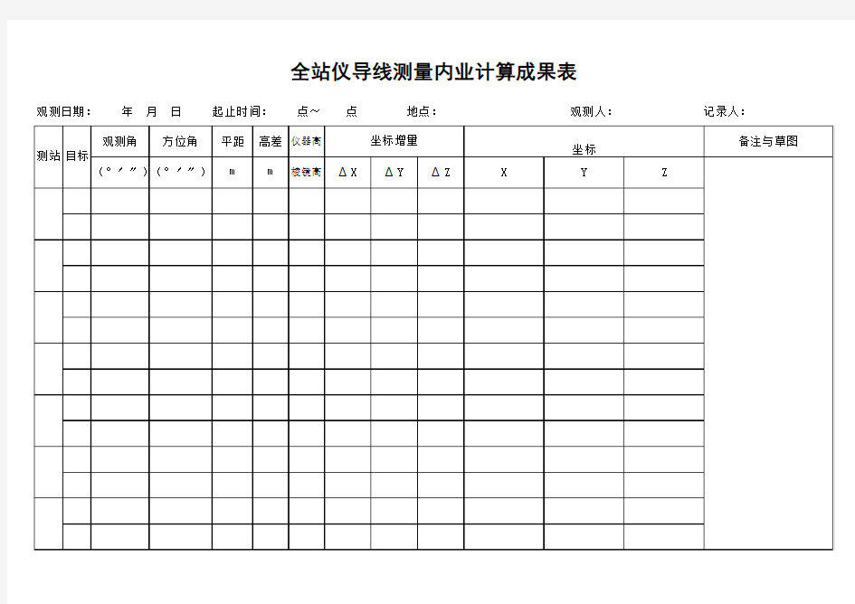 全站仪导线测量原始记录表