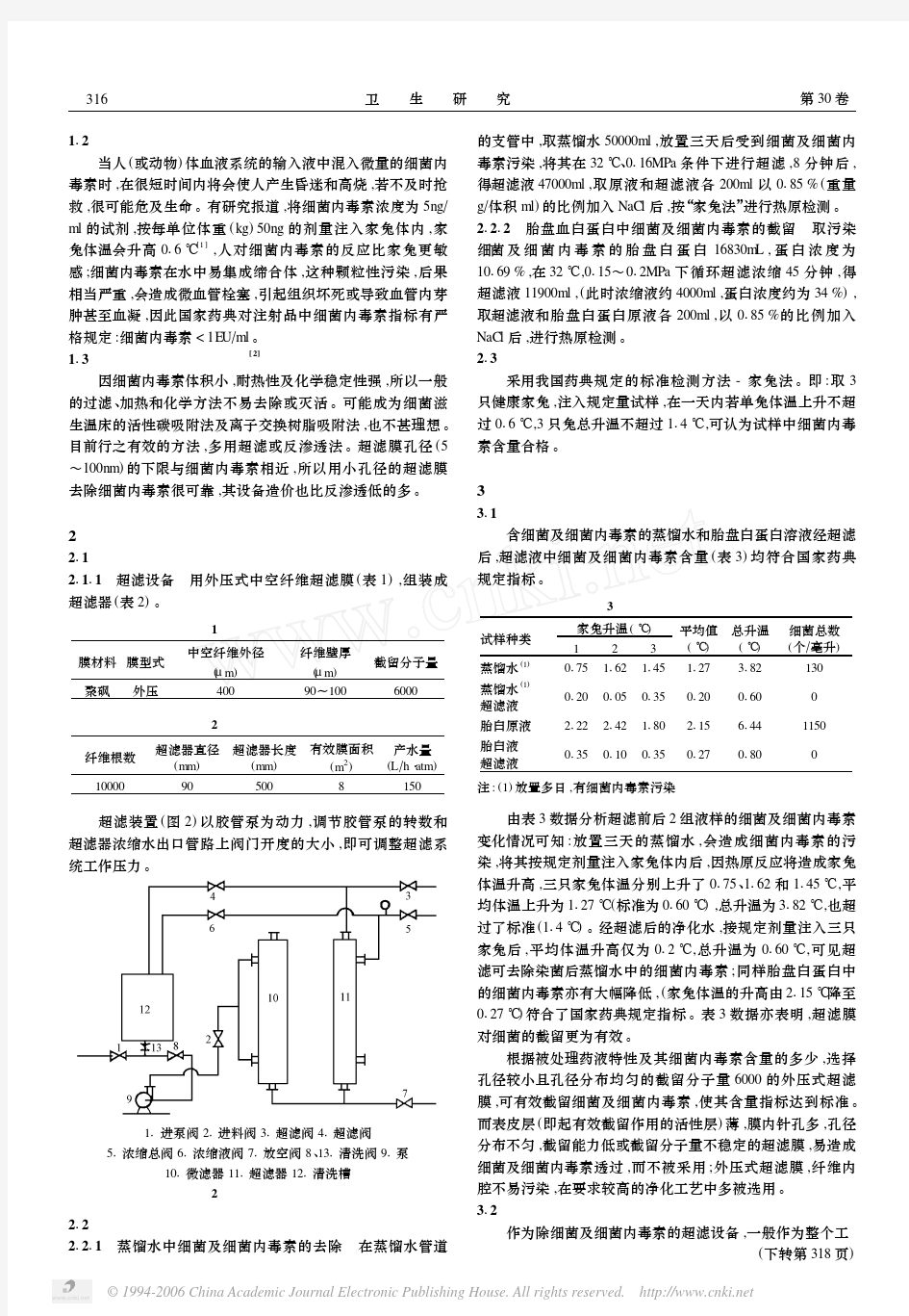 超滤法去除细菌内毒素