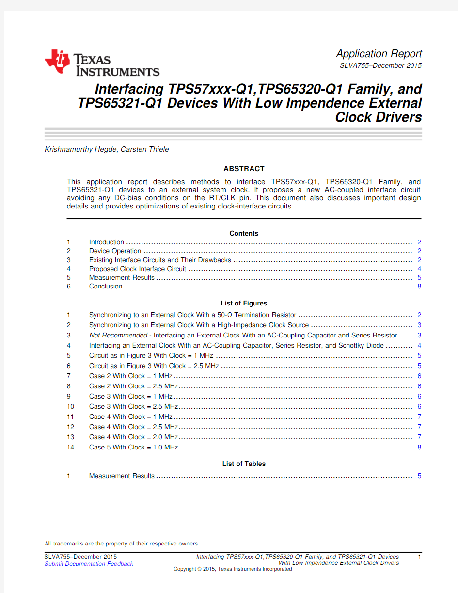 Interfacing TPS57xxx-Q1 and TPS65320-Q1 Family Devices With Low Impendence Exter