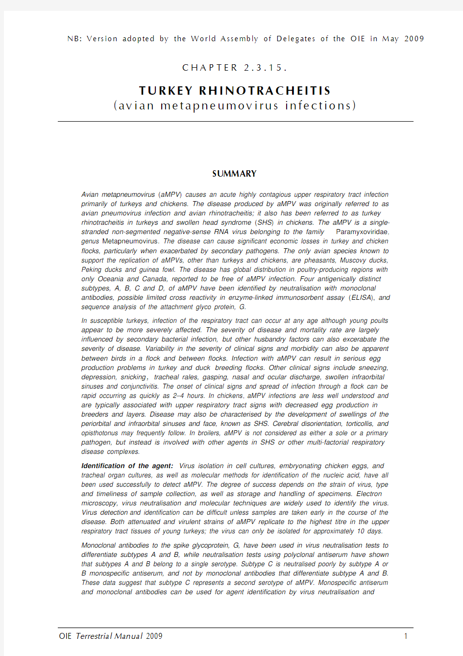 2.03.15.-.Turkey Rhinotracheitis(Avian Metapneumovirus) 火鸡鼻气管炎(2009)