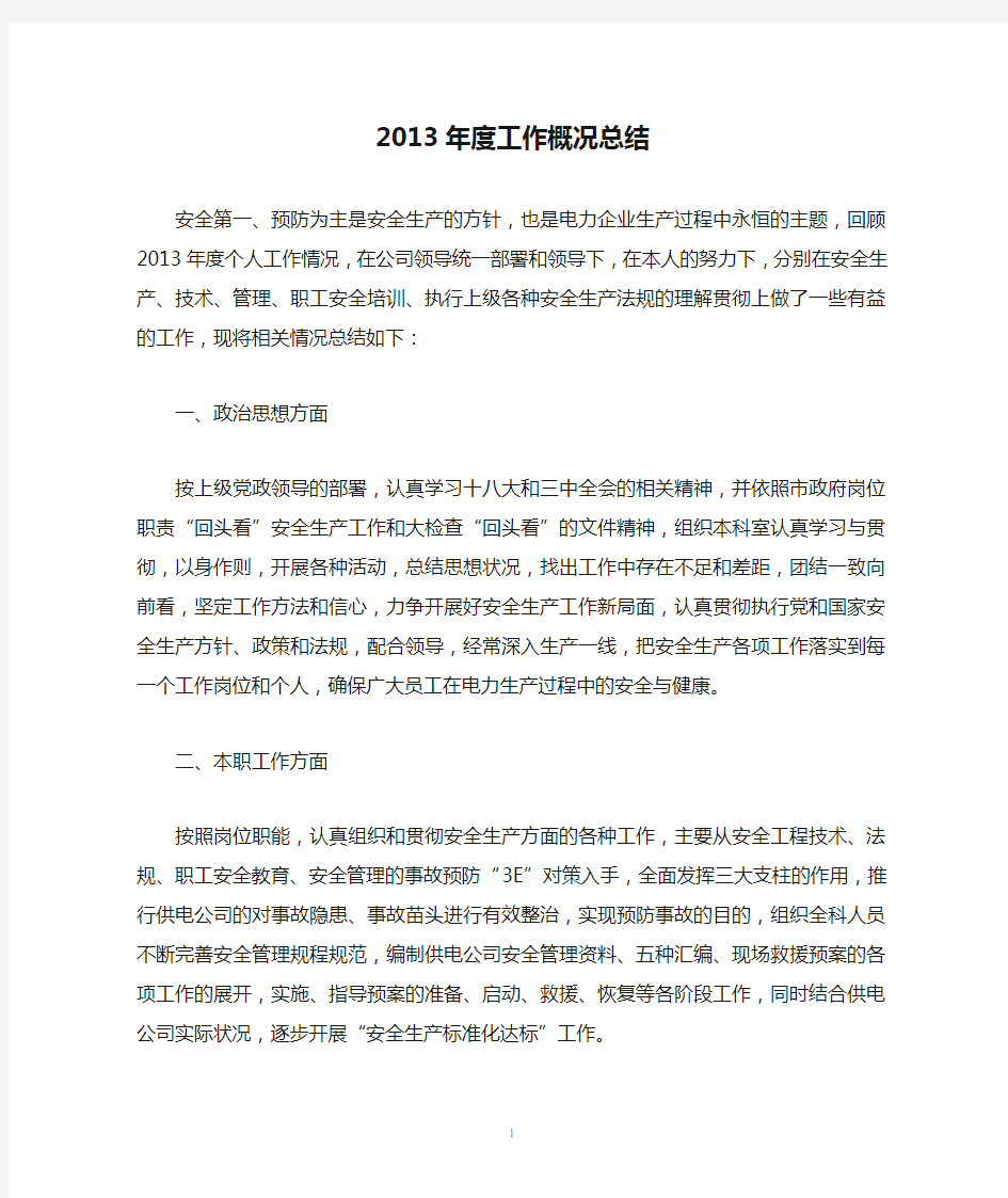 2013年度工作概况总结