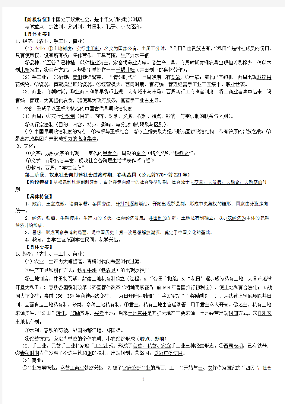 中国古代史通史复习整理版