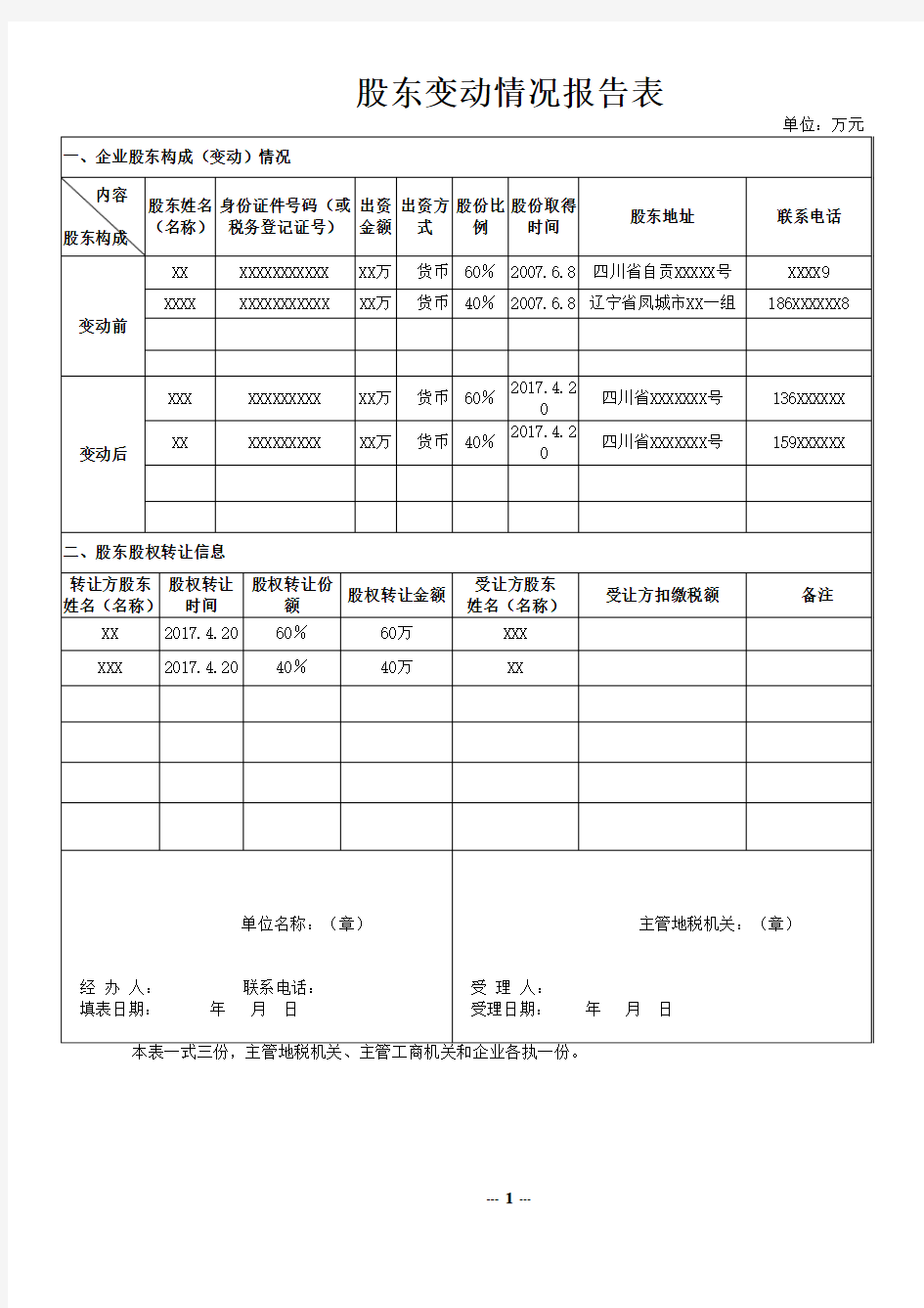 公司股东变动情况报告表