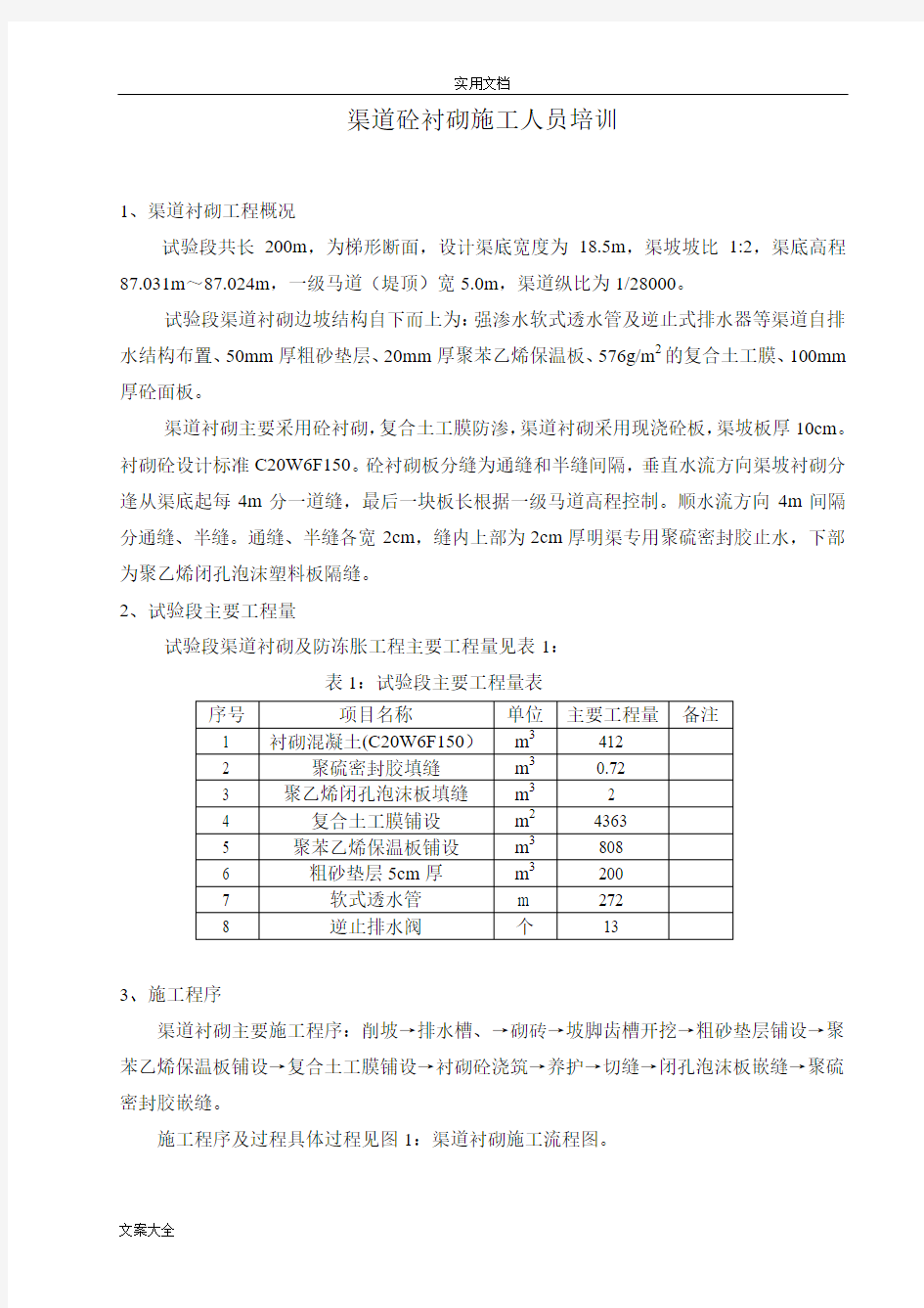 渠道砼衬砌技术交底