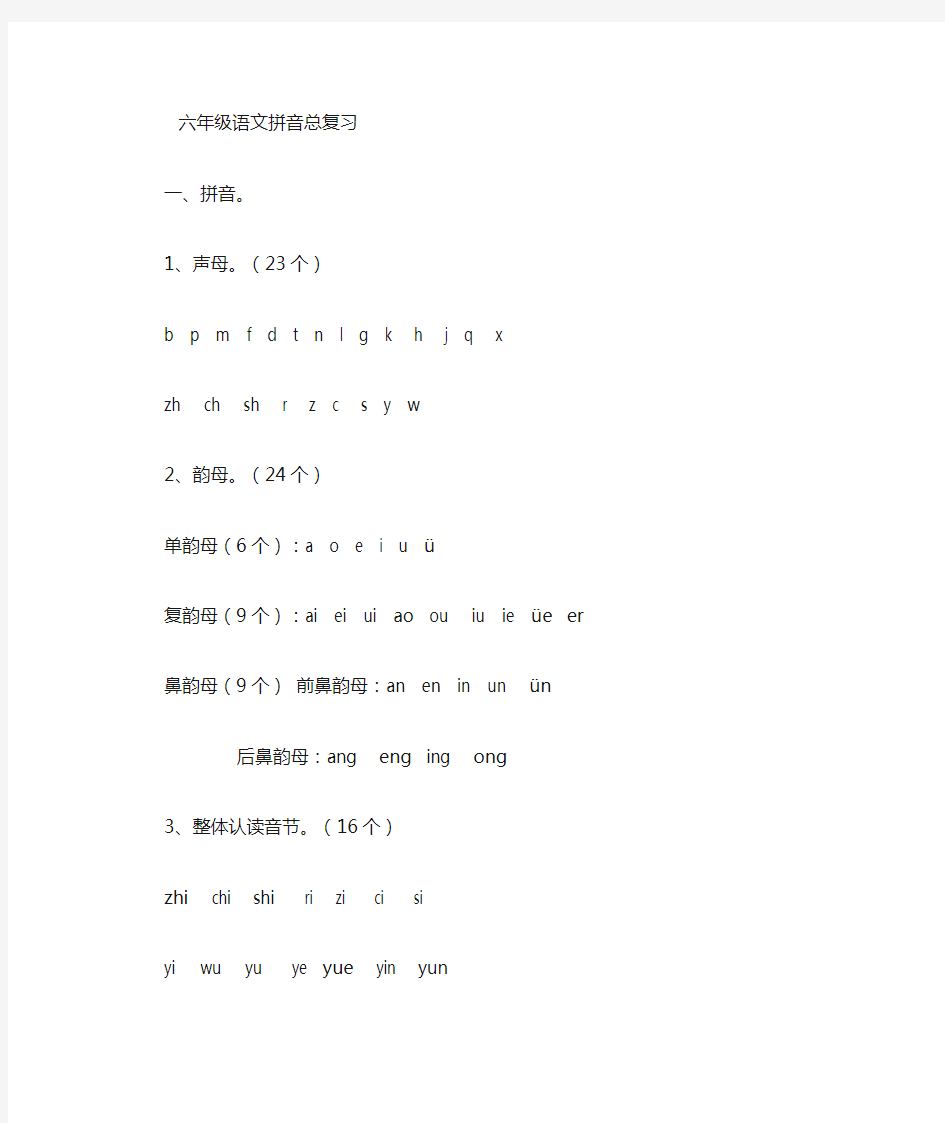 汉语拼音六年级总复习