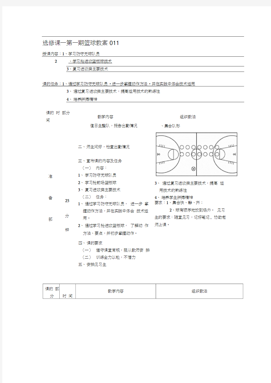 第一学期篮球选修课教案11