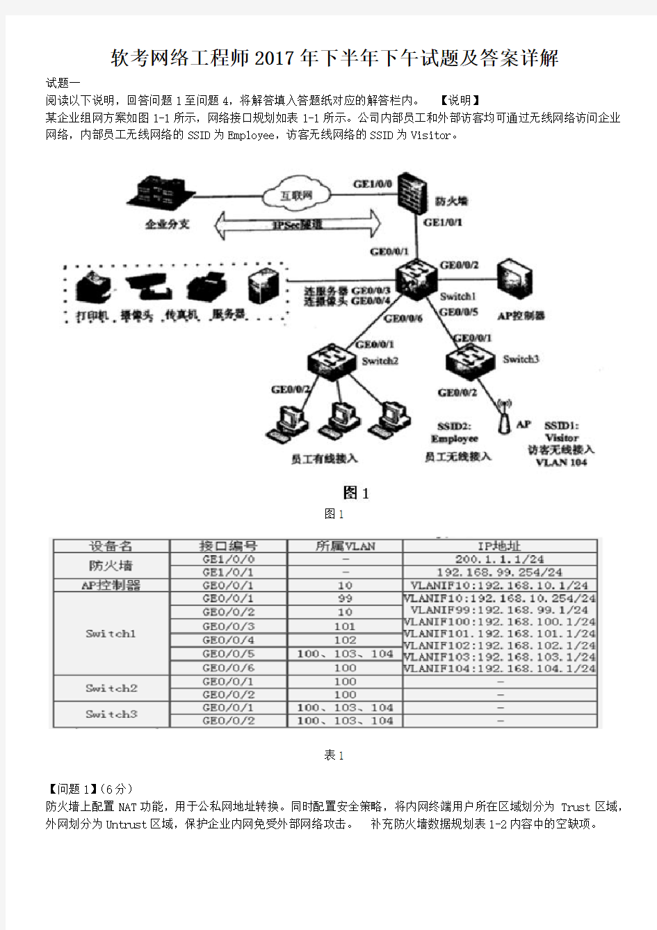 软考网络工程师下半年下午试题及答案详解