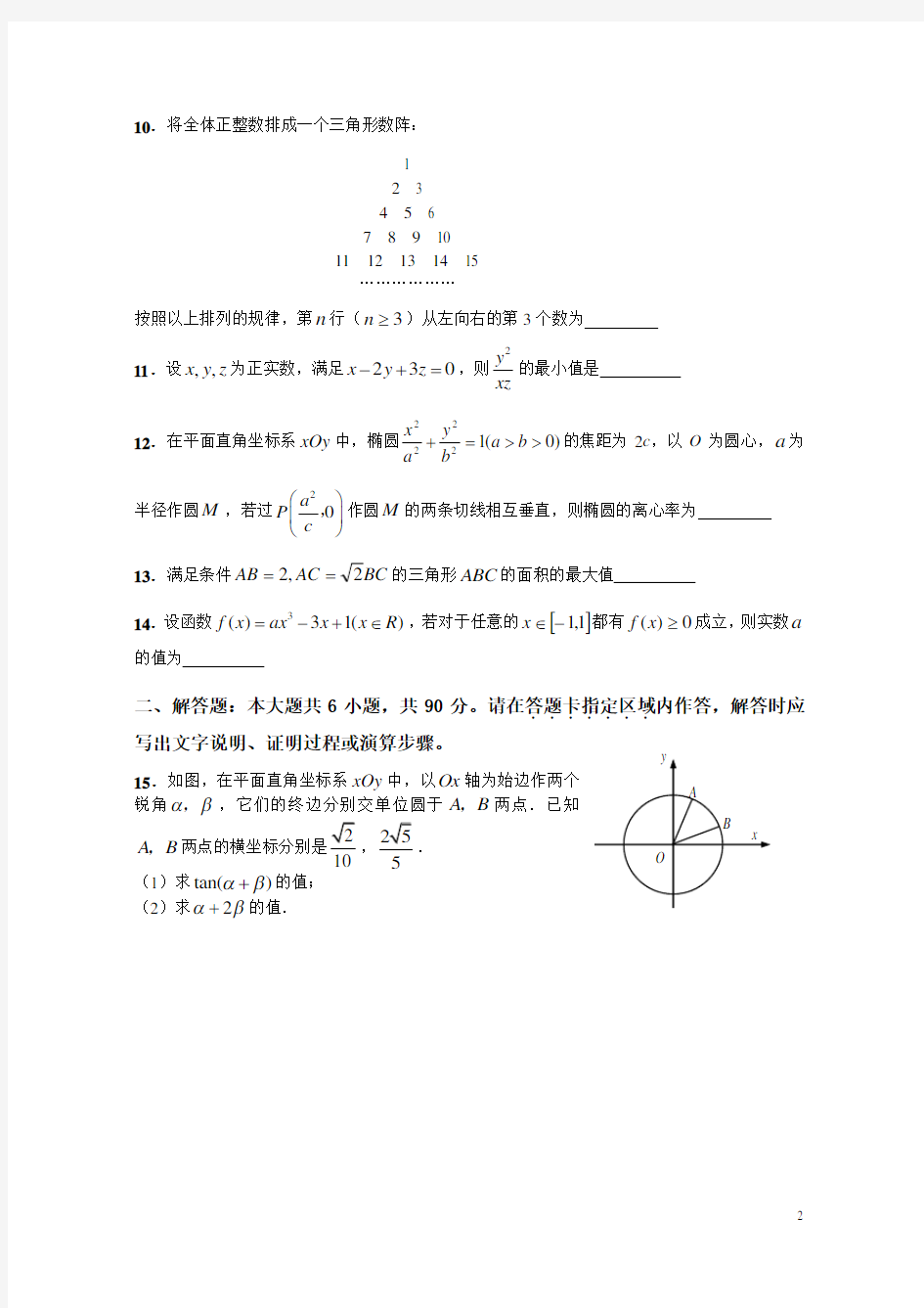 2008年高考试题理科数学(江苏卷)及答案解析
