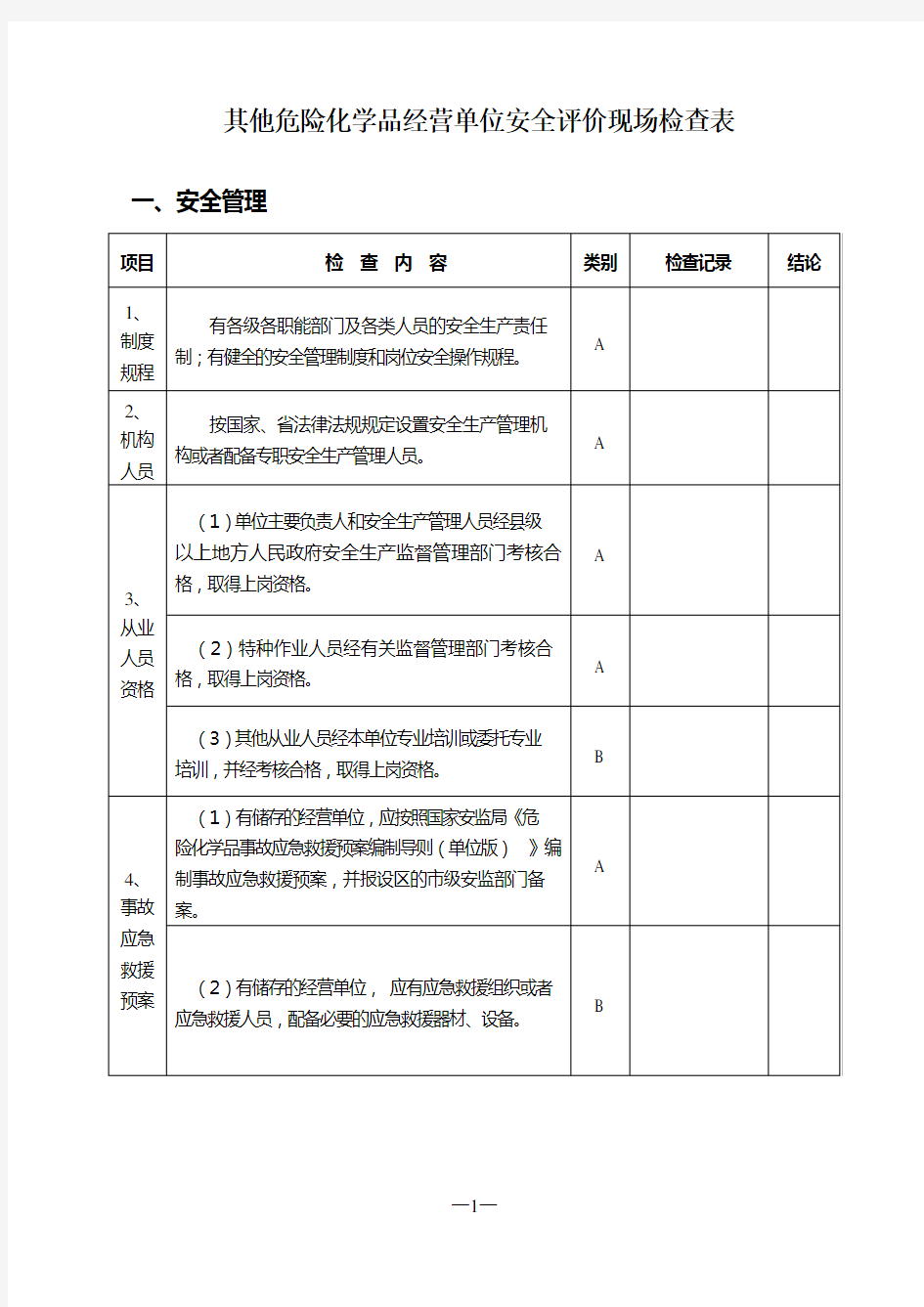 (完整版)危险化学品安全评价现场检查表