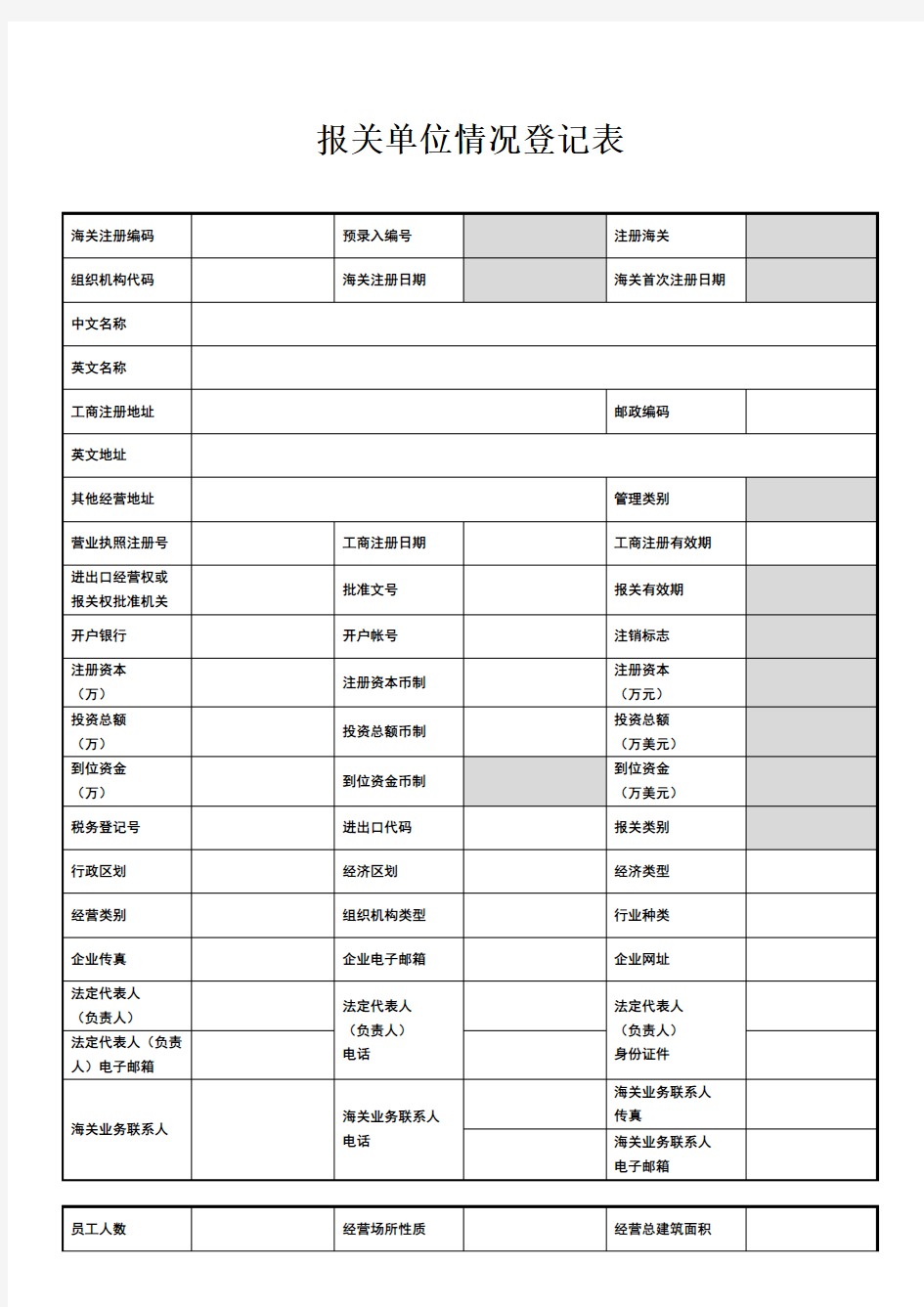 报关单位情况登记表及填表说明