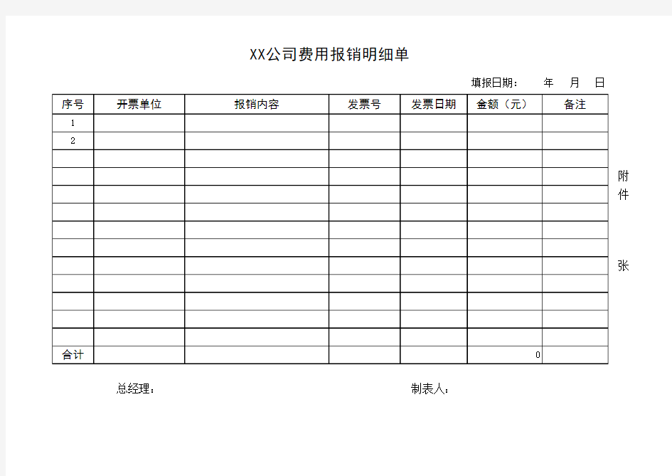 公司费用报销明细单