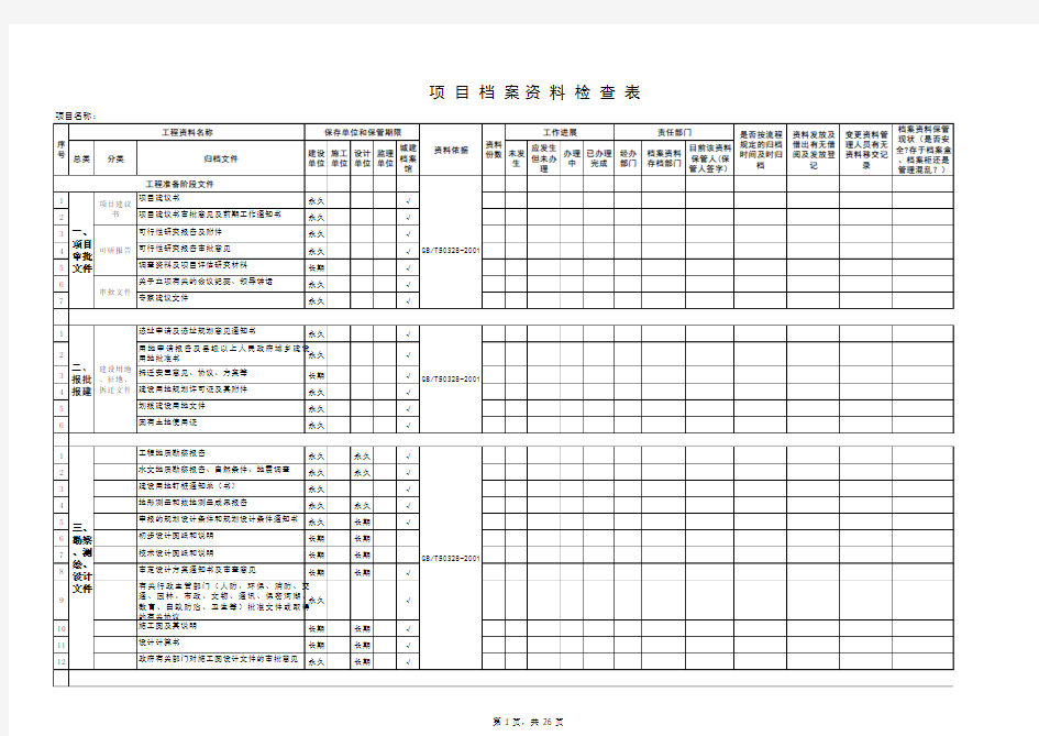 工程档案资料检查表