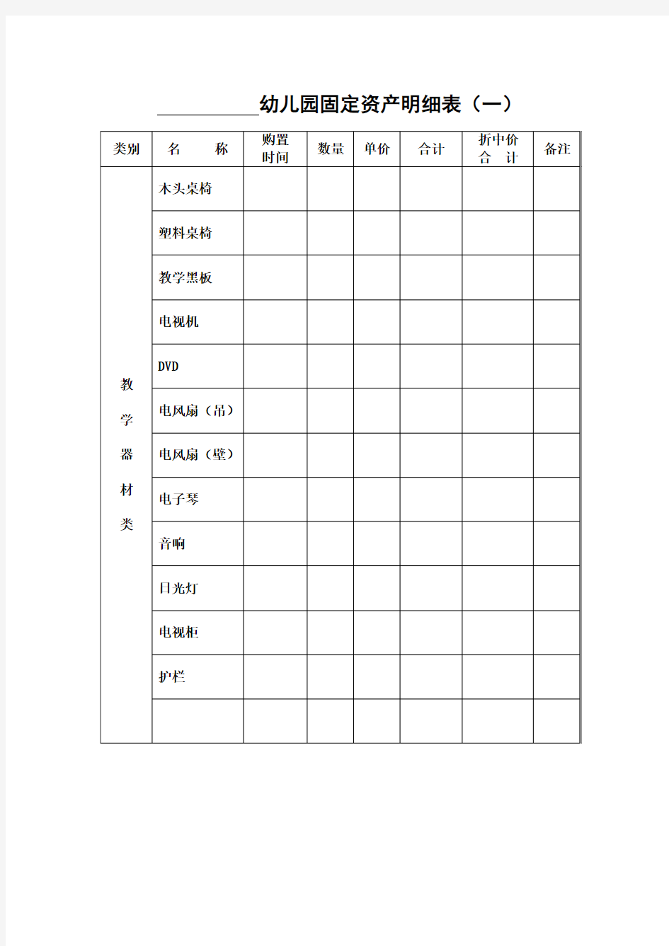 幼儿园固定资产明细表