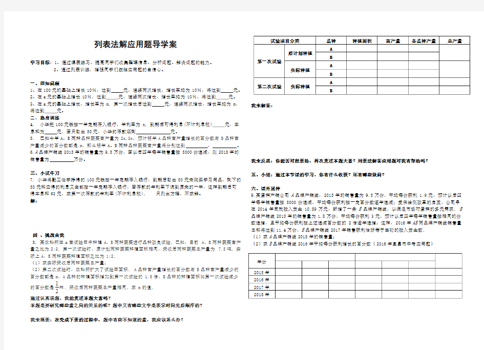 人教版初三数学上册列表法解应用题