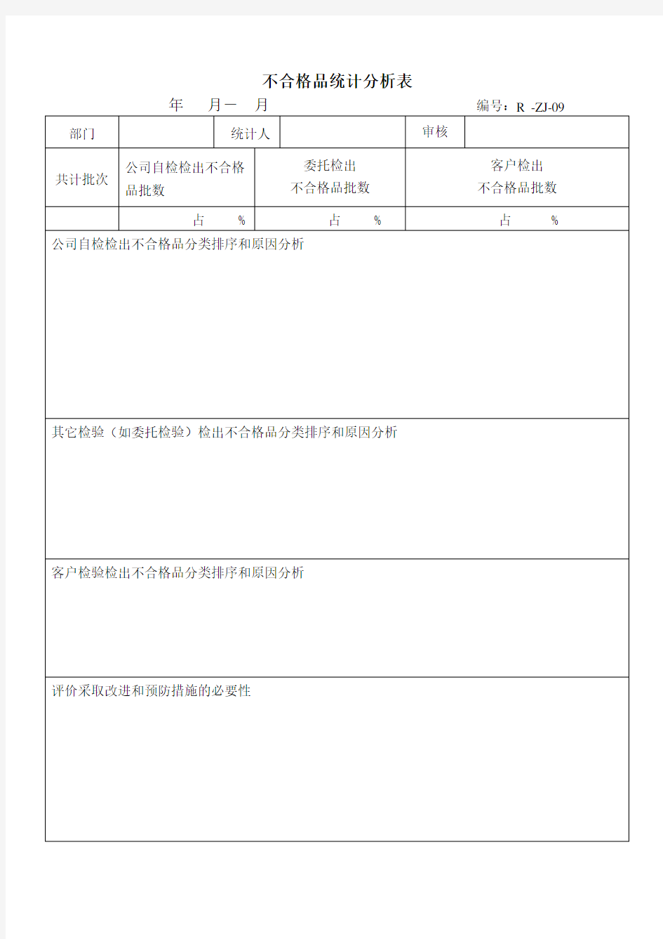 不合格品统计分析表 表格 格式 