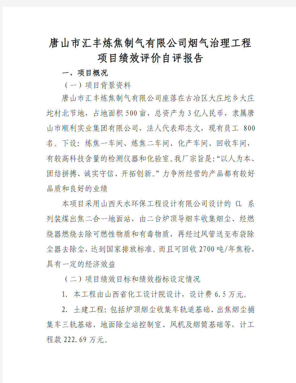 项目绩效评价自评报告