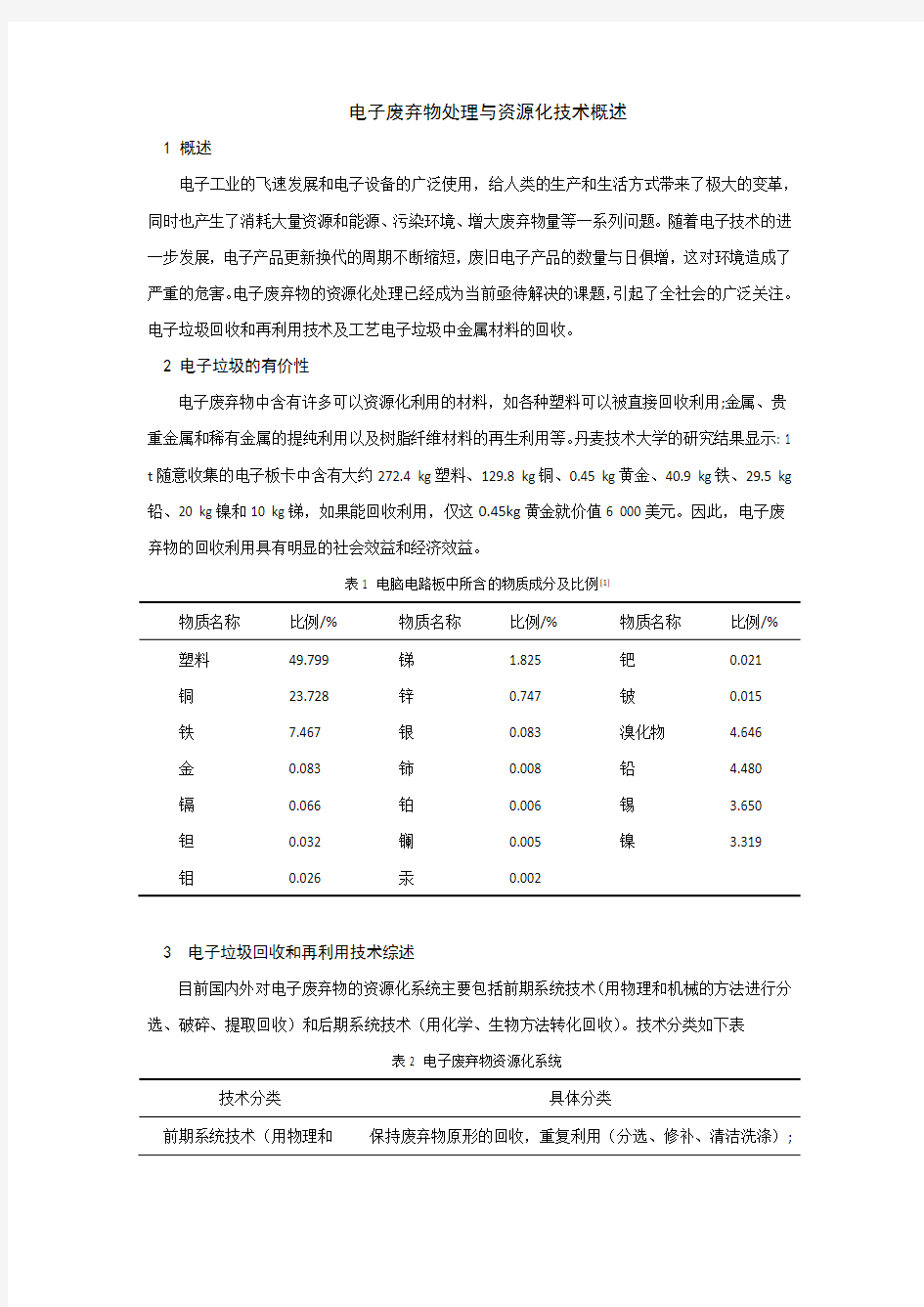 电子废弃物处理与资源化技术概述