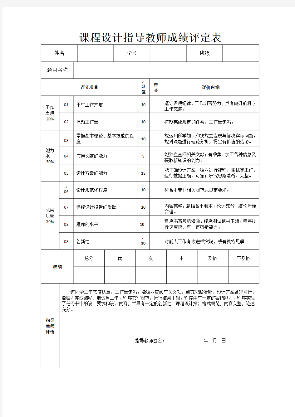 _成绩评定表(含指导老师评语)