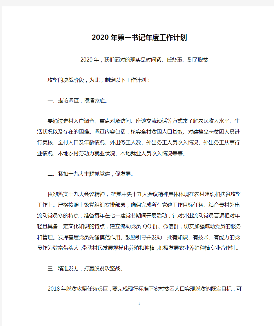 2020年第一书记年度工作计划