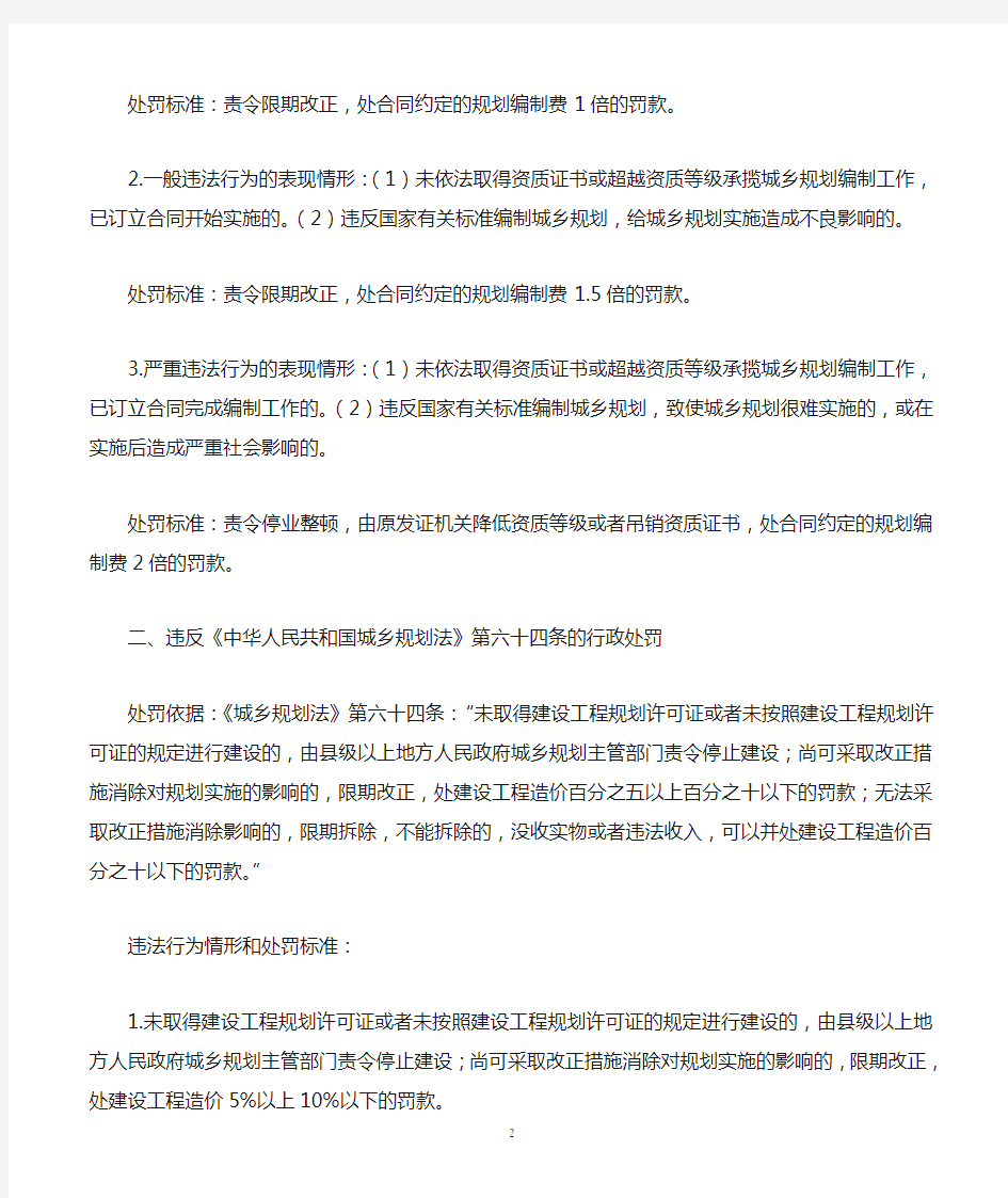 《中华人民共和国城乡规划法》行政处罚裁量标准