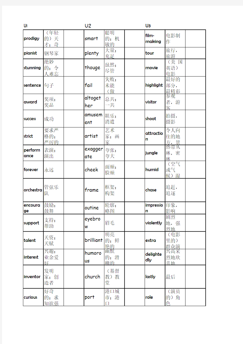广州版八年级下学期英语单词表
