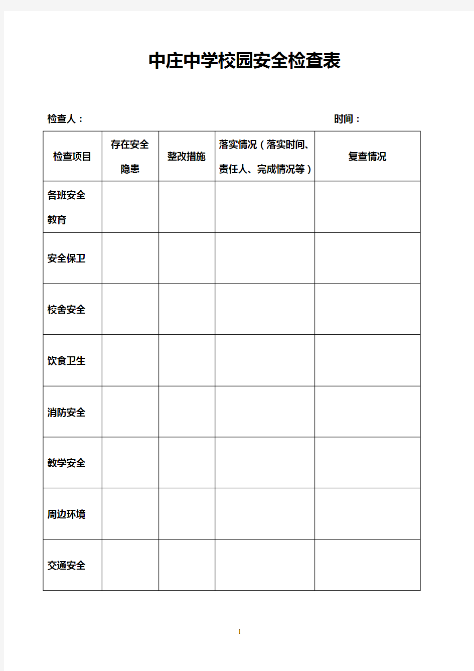 校园日常安全检查表