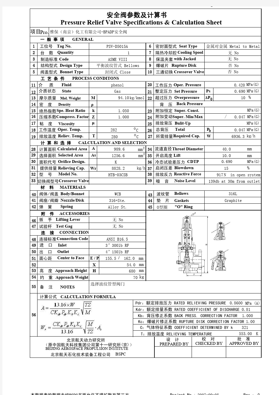 安全阀参数及计算书1