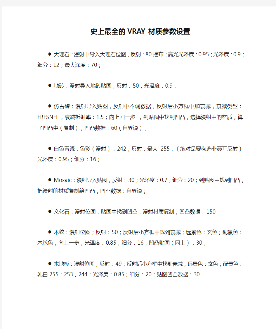 史上最全的VRAY材质参数设置