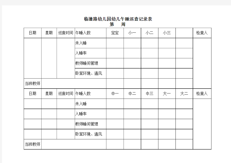 午睡巡查记录表