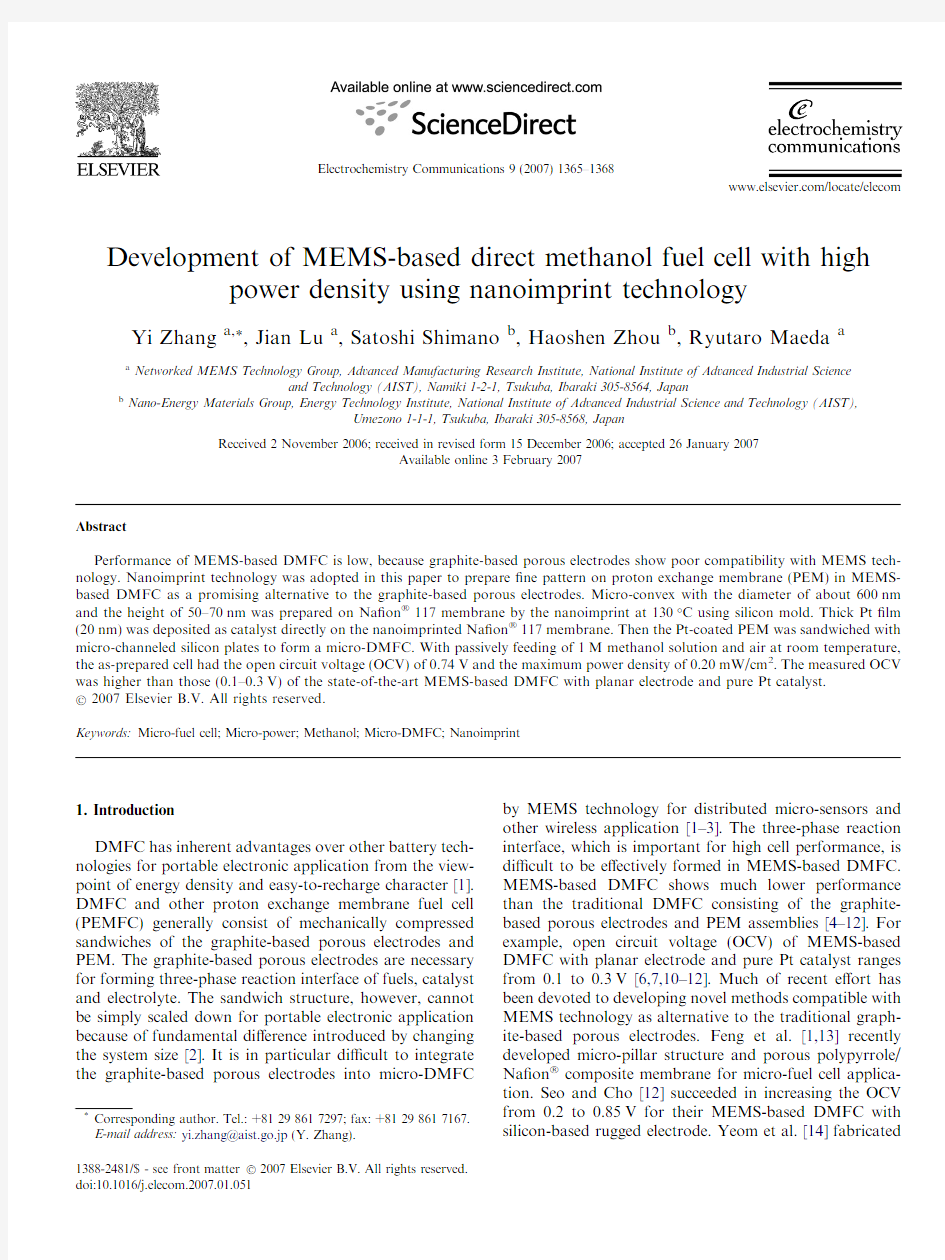 Development of MEMS-based direct methanol fuel cell with high power density nanoimprint technology