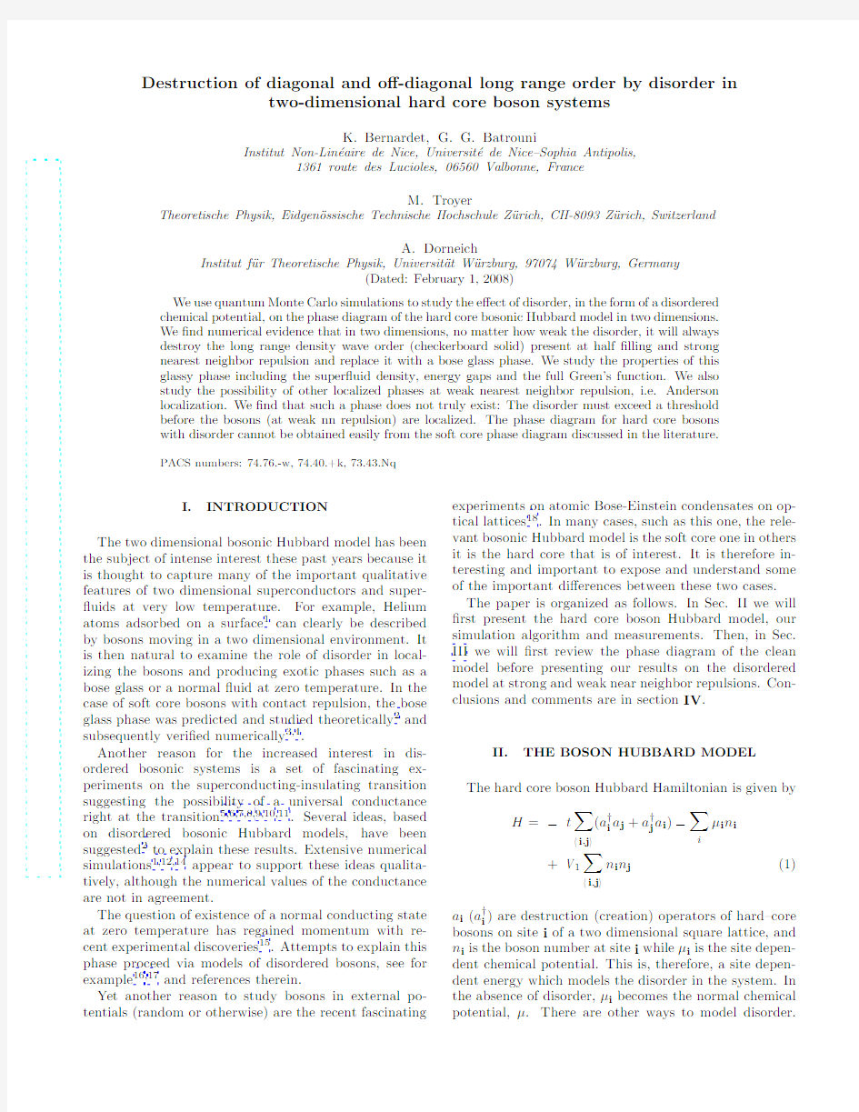 Destruction of diagonal and off-diagonal long range order by disorder in two-dimensional ha