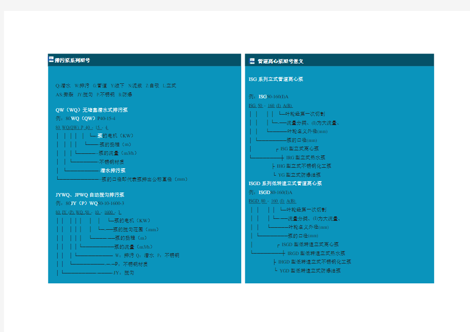 各种离心泵型号大全全详细介绍