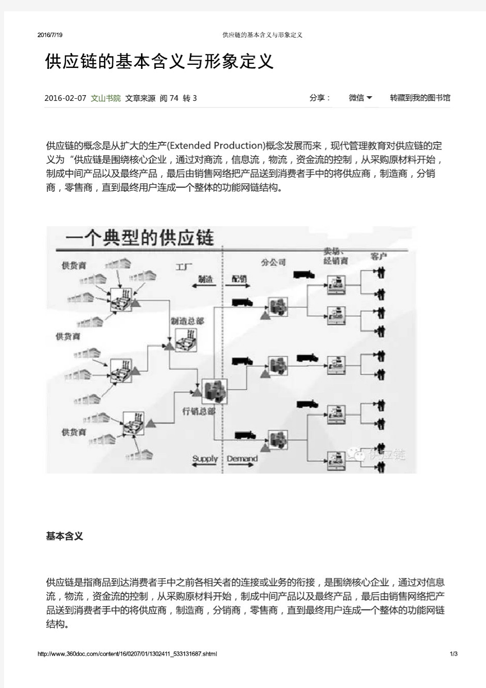 供应链的基本含义与形象定义