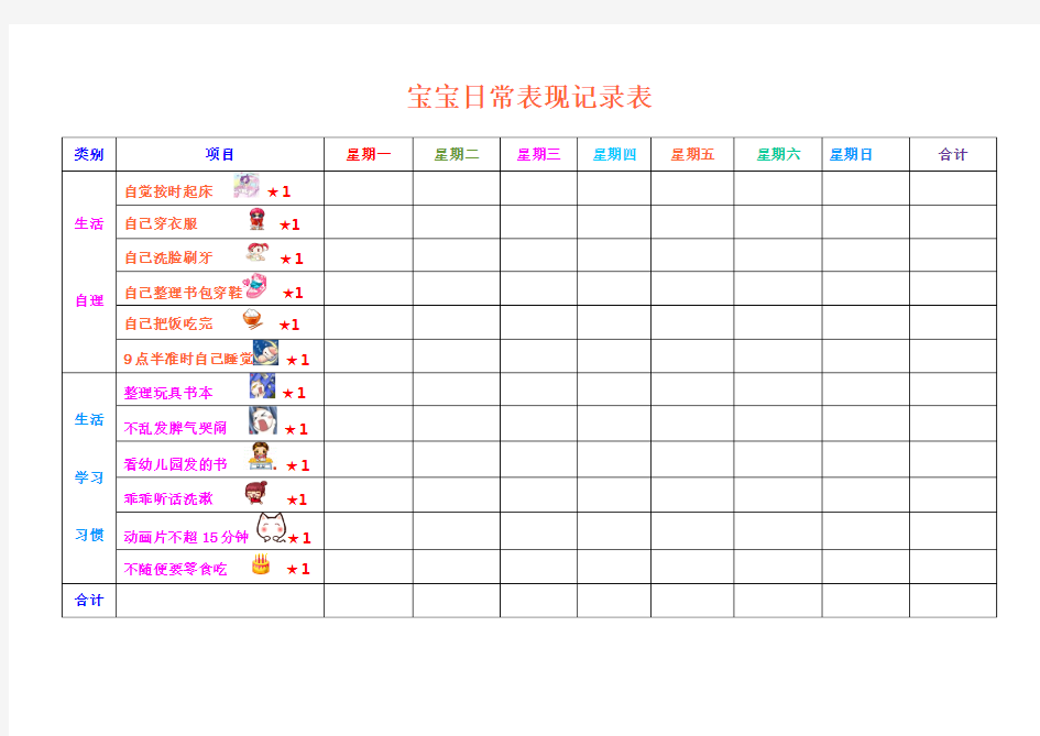 宝宝日常表现记录表