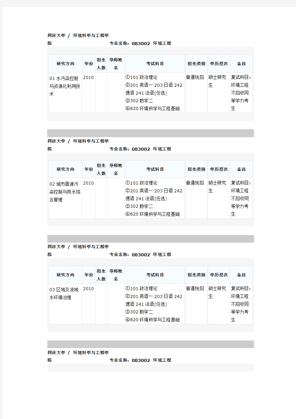 同济大学环境工程